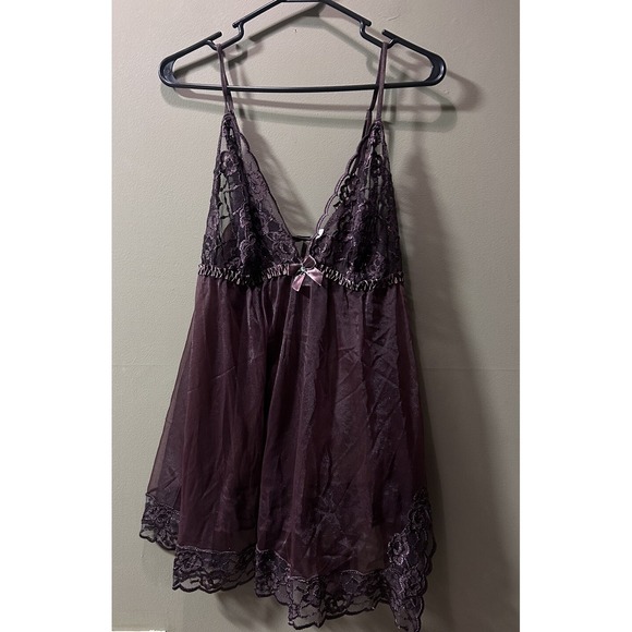 Fredericks of Hollywood Babydoll Brown Bow Sheer Lingerie Set Sz 2XL 2 Pc NWOT - Picture 1 of 13